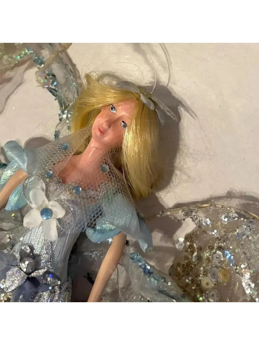 Set Of 3 Vintage Sparkling Fairies Glitter Wings Tulle Hanging Decor Ornaments